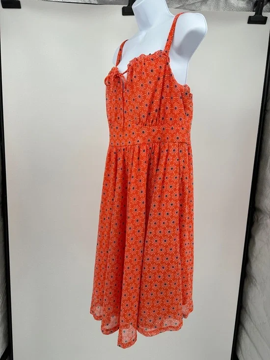 Torrid Mini Mesh Cami Shirred Bust Skater Dress Size 1 Sunny Days Nasturtium - Picture 2 of 14